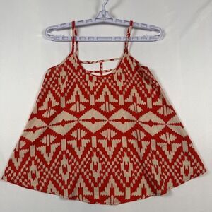Fiancee Womens Red Beige Geometric Criss Cross Back Tank Top Small Made in USA